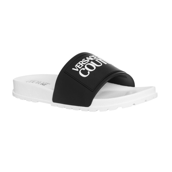 Versace Jeans Couture Men's Logo Slides White/Black Sandals NWT - Size 42 = 9US - Picture 1 of 7
